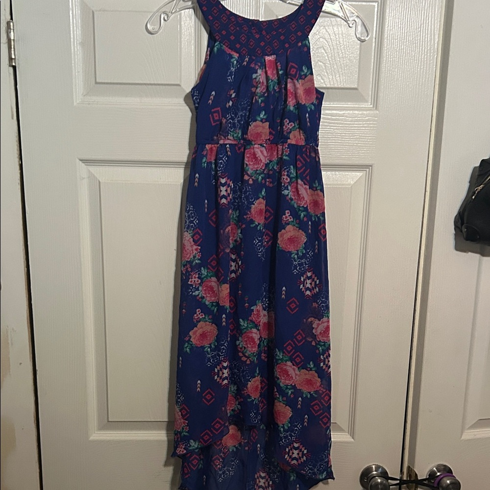 LA Conduct Blue and Pink Patterned High-‎ Low Dress